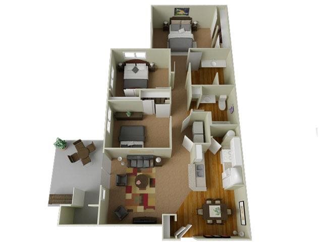 River House Apartments Spokane Valley, Washington Three Bedroom Two Bath 3D Floor Plans River House Apartments Spokane Valley, Washington Three Bedroom Two Bath 3D Floor Plans